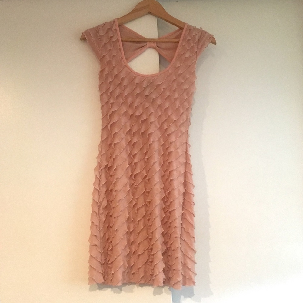 Backless pink ruffle-layered dress